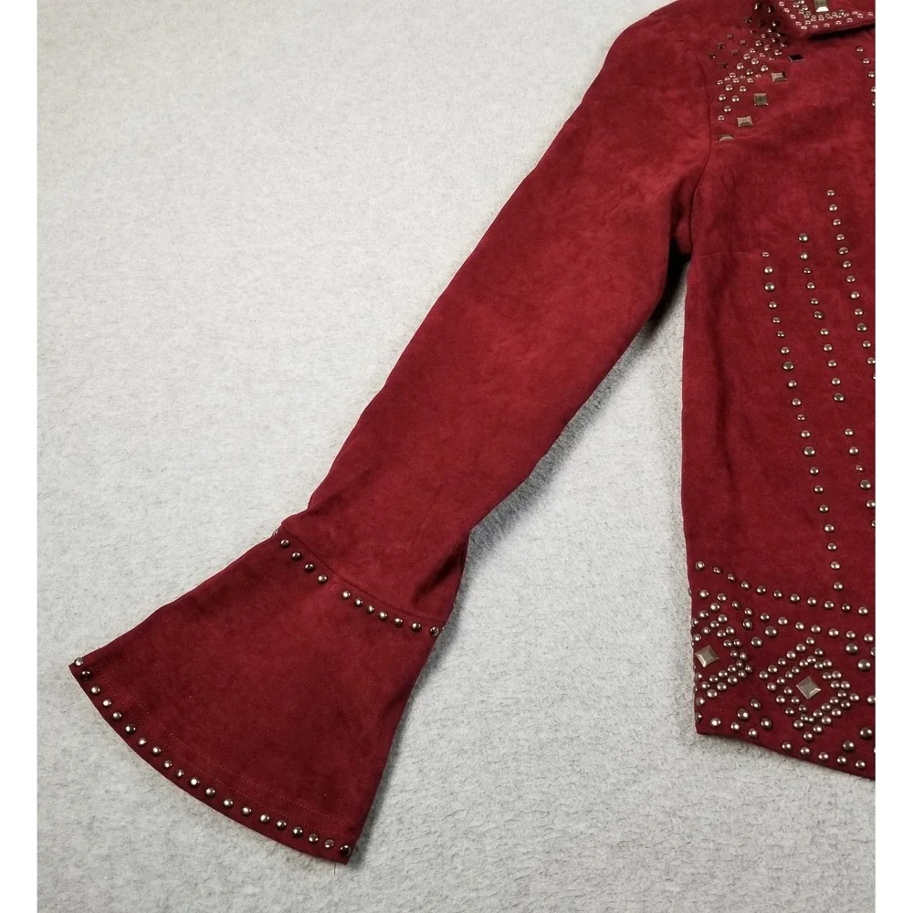 Rockin' C Jacket Women's Large L Red Studded Faux Suede Western Thunderbird Bell